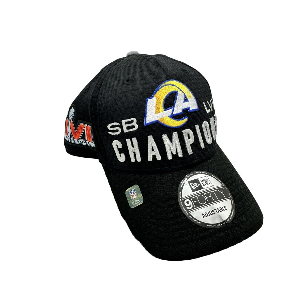 New Era Rams Super Bowl LVI Champions Hat Mens OSFM Black 9FORTY Snapback Cap